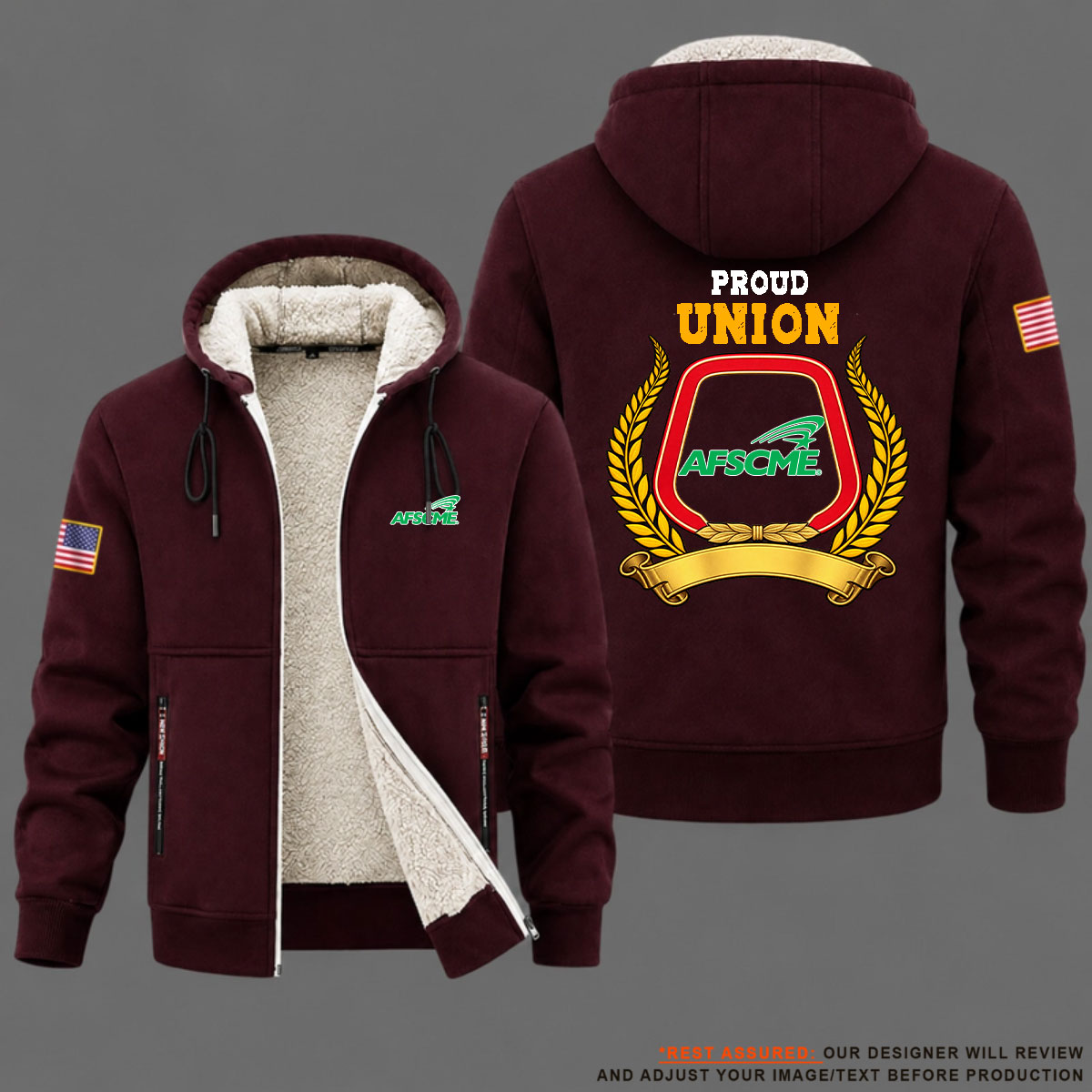 2026 AFSCME Union Labor Proud Union Fleece Zip Hoodie USS1001 - Image 2