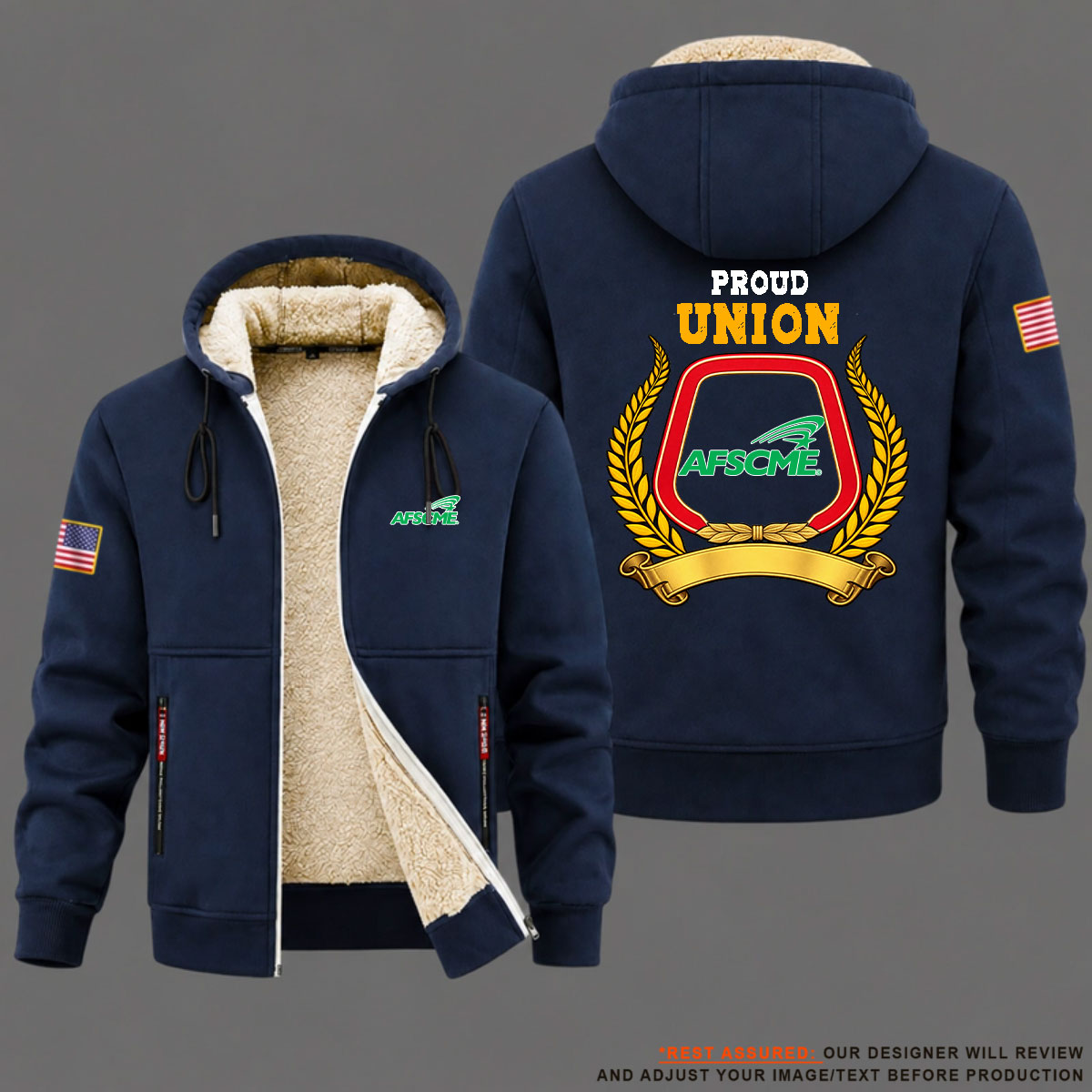 2026 AFSCME Union Labor Proud Union Fleece Zip Hoodie USS1001