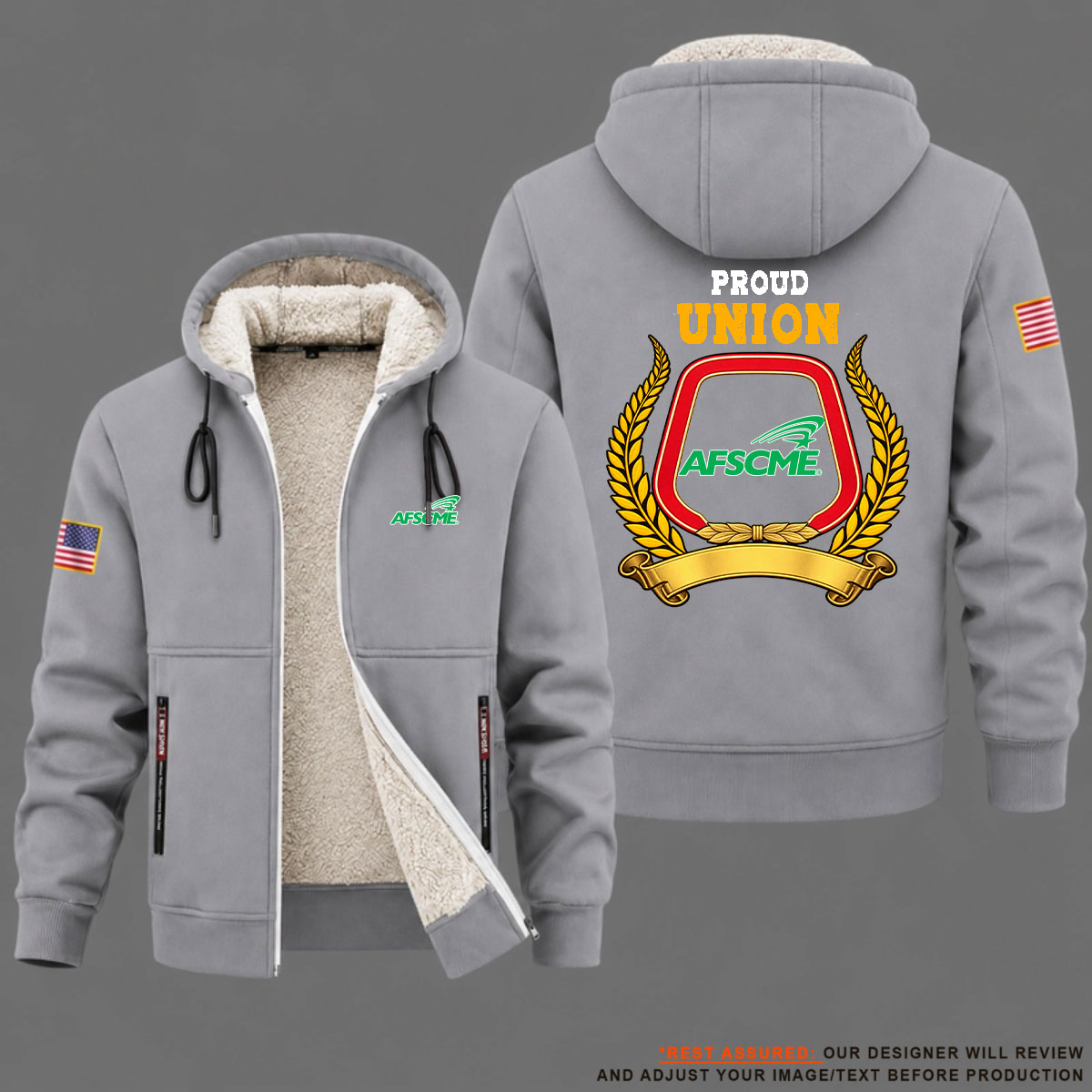 2026 AFSCME Union Labor Proud Union Fleece Zip Hoodie USS1001 - Image 6